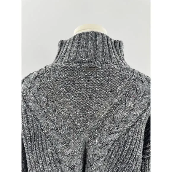 PrAna Womens Gray Cableknit Sweater Wool Blend Mock Neck 1/4 Zip M Cabincore - Picture 6 of 11